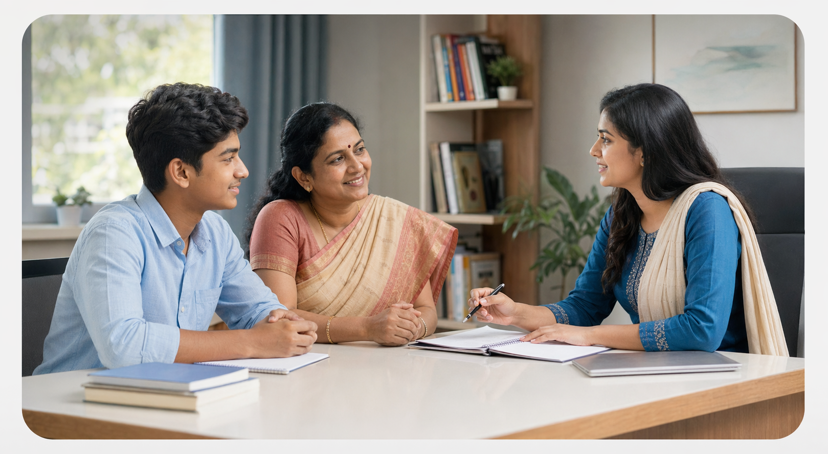 Student and parent in a career guidance consultation with an Arivya counsellor in Erode